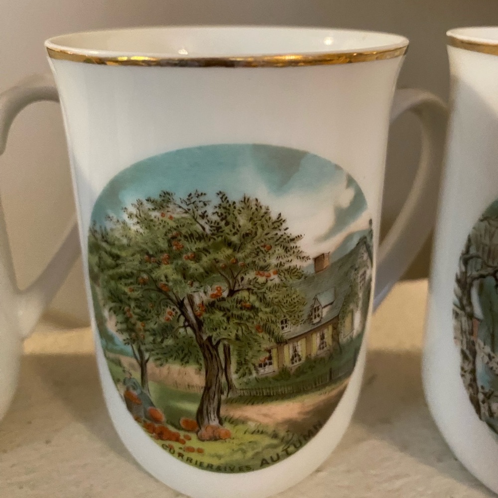 Currier & Ives. Winter Mugs. . Set of 4. Never Used. Vintage. Japan. - Picture 4 of 11